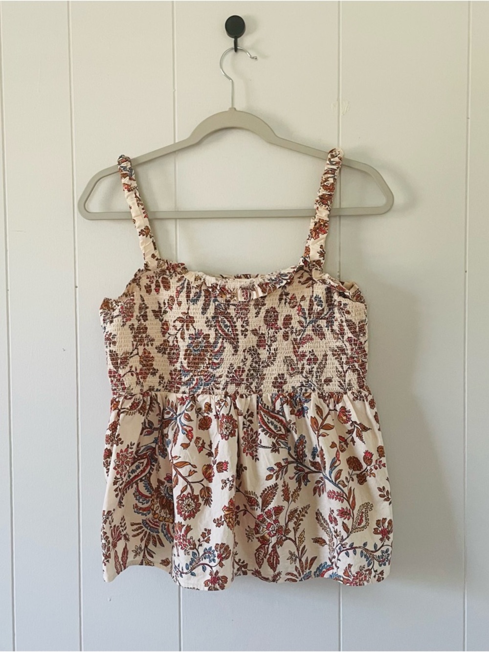 Old Navy Cream Floral Smocked Tank Top
